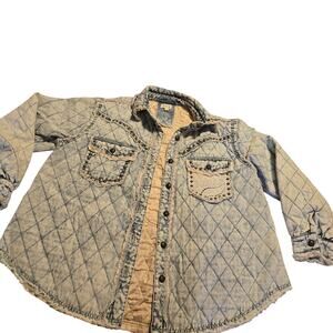 POL light-wash quilted denim shacket size small